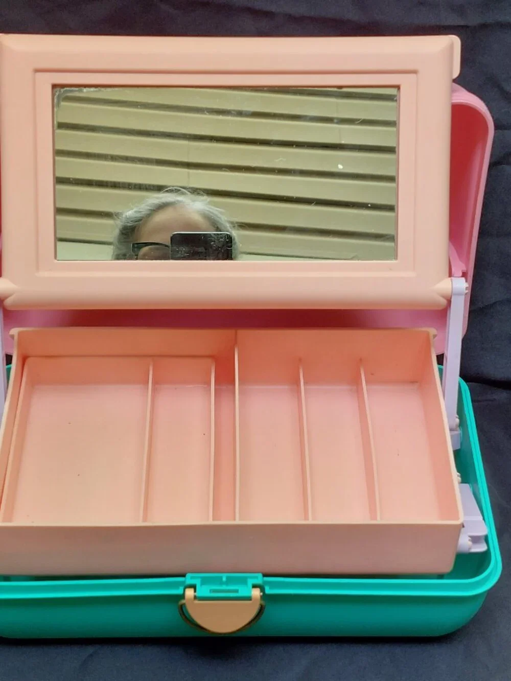 CABOODLES 90s Pink & Green Two Tier w/ Mirror Make Up Case Organizer